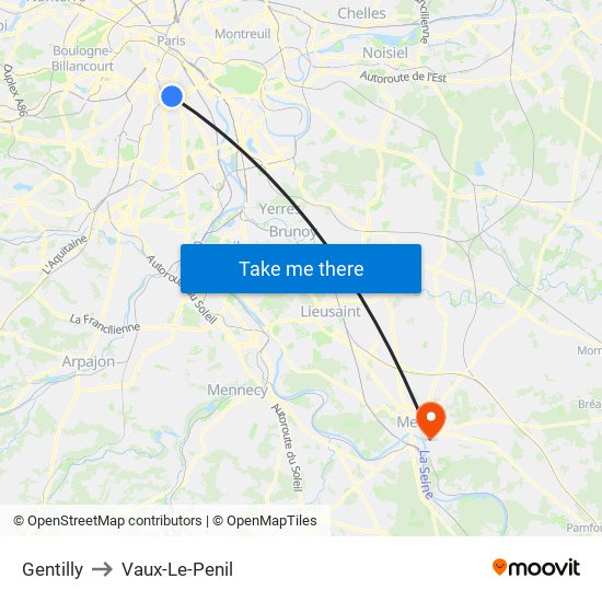 Gentilly to Vaux-Le-Penil map