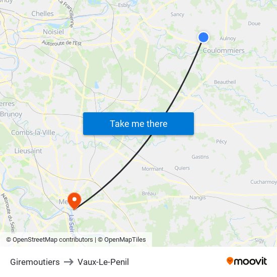 Giremoutiers to Vaux-Le-Penil map