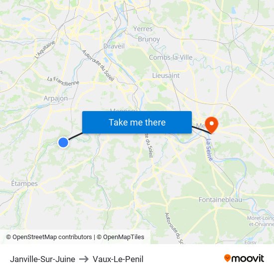 Janville-Sur-Juine to Vaux-Le-Penil map