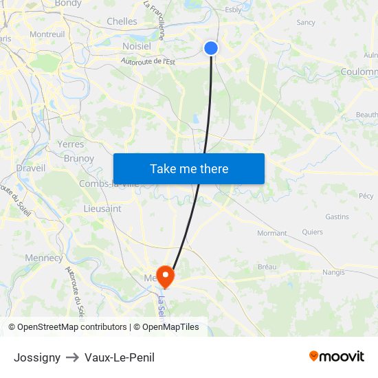 Jossigny to Vaux-Le-Penil map
