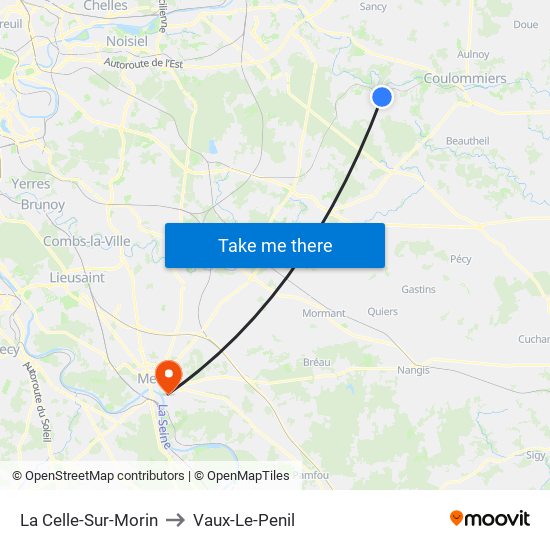 La Celle-Sur-Morin to Vaux-Le-Penil map