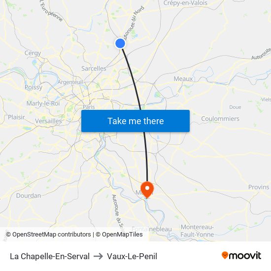 La Chapelle-En-Serval to Vaux-Le-Penil map