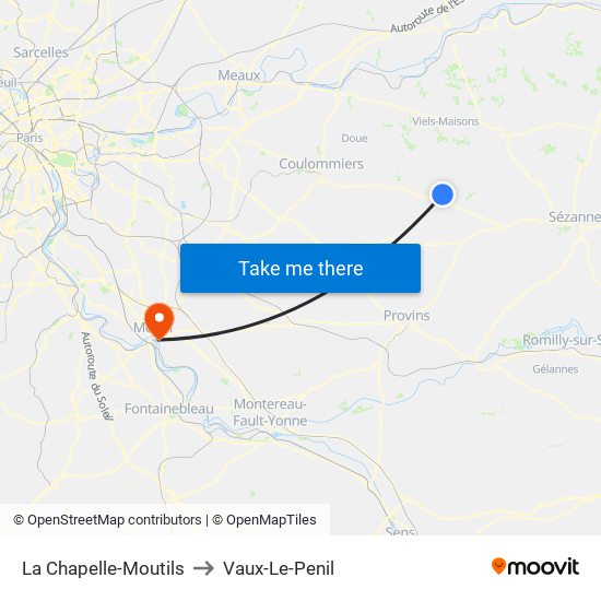 La Chapelle-Moutils to Vaux-Le-Penil map