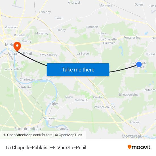 La Chapelle-Rablais to Vaux-Le-Penil map