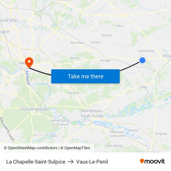 La Chapelle-Saint-Sulpice to Vaux-Le-Penil map