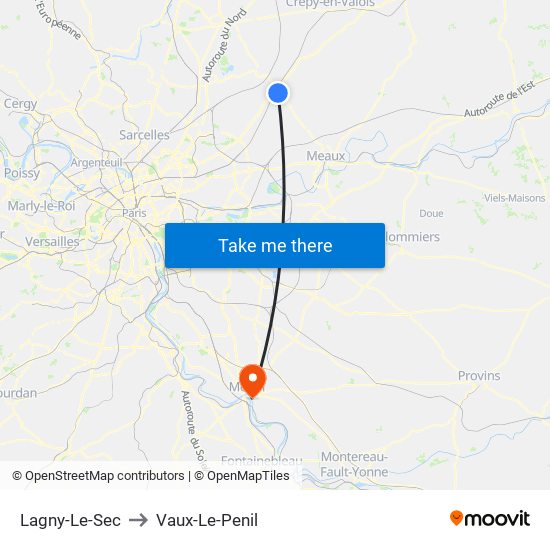 Lagny-Le-Sec to Vaux-Le-Penil map