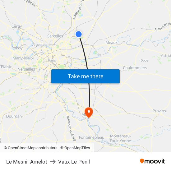 Le Mesnil-Amelot to Vaux-Le-Penil map