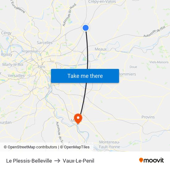 Le Plessis-Belleville to Vaux-Le-Penil map
