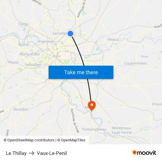 Le Thillay to Vaux-Le-Penil map