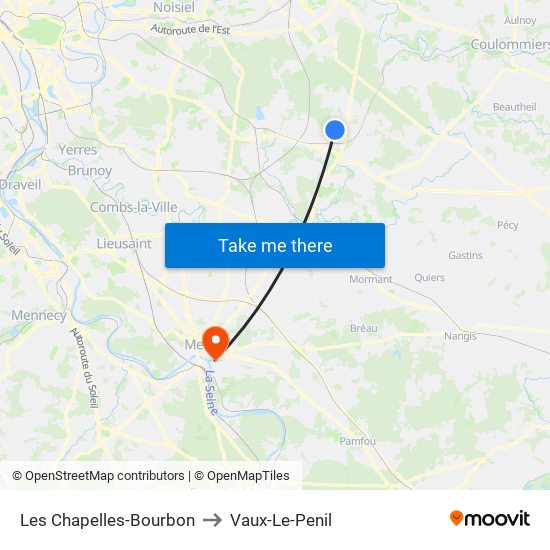 Les Chapelles-Bourbon to Vaux-Le-Penil map