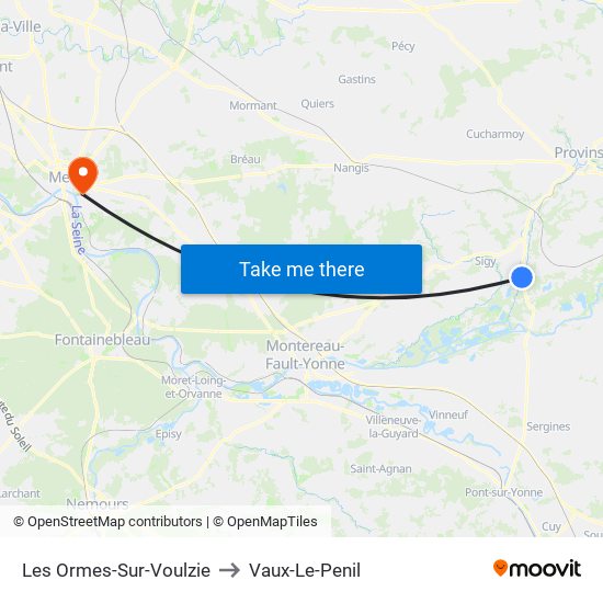 Les Ormes-Sur-Voulzie to Vaux-Le-Penil map