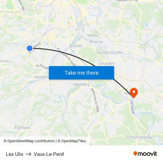 Les Ulis to Vaux-Le-Penil map