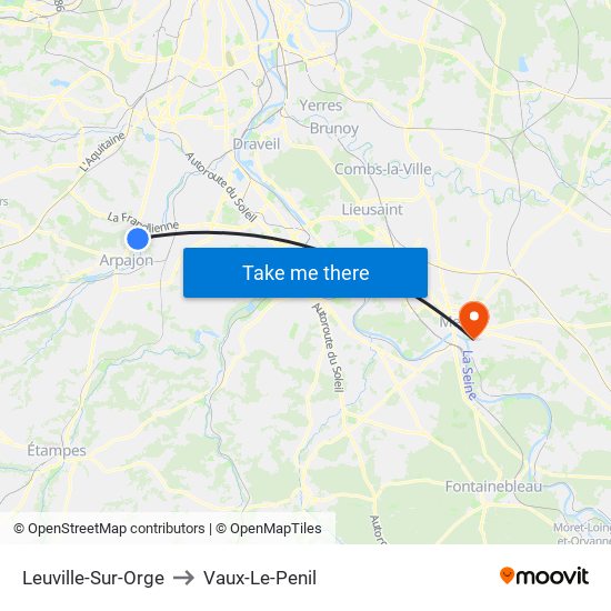 Leuville-Sur-Orge to Vaux-Le-Penil map