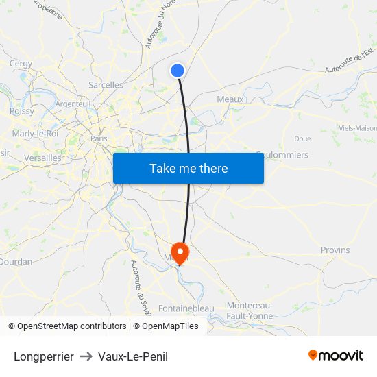 Longperrier to Vaux-Le-Penil map