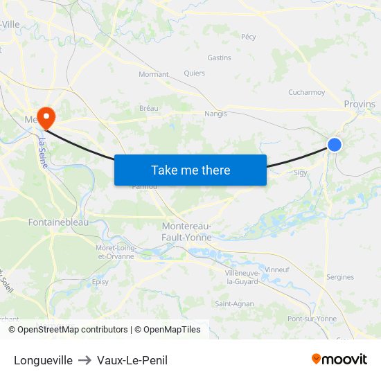 Longueville to Vaux-Le-Penil map