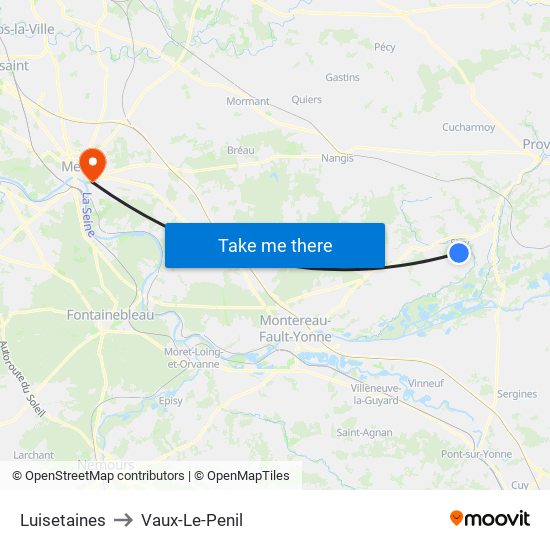 Luisetaines to Vaux-Le-Penil map