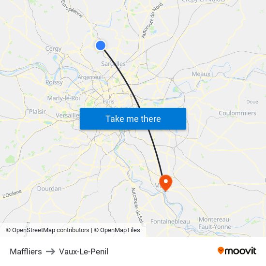 Maffliers to Vaux-Le-Penil map