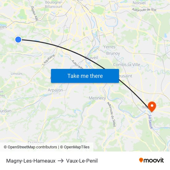Magny-Les-Hameaux to Vaux-Le-Penil map