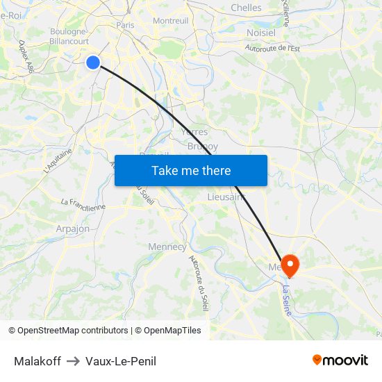 Malakoff to Vaux-Le-Penil map