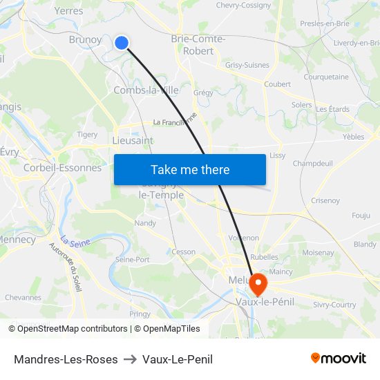 Mandres-Les-Roses to Vaux-Le-Penil map