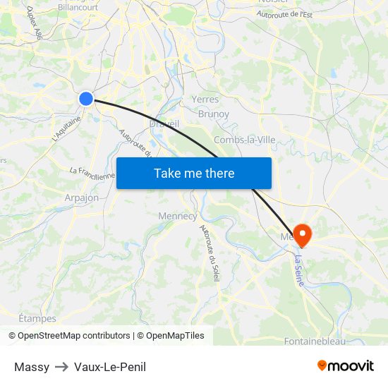 Massy to Vaux-Le-Penil map