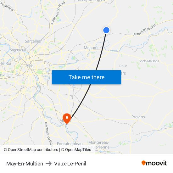 May-En-Multien to Vaux-Le-Penil map