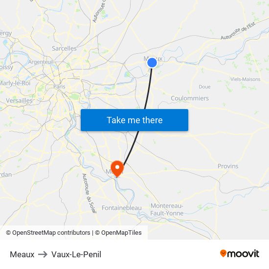 Meaux to Vaux-Le-Penil map