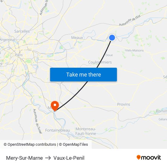 Mery-Sur-Marne to Vaux-Le-Penil map
