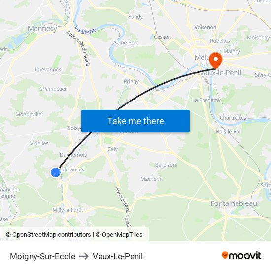 Moigny-Sur-Ecole to Vaux-Le-Penil map