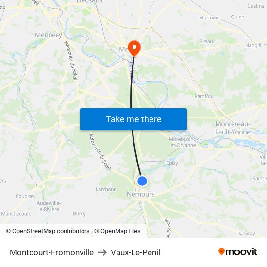 Montcourt-Fromonville to Vaux-Le-Penil map