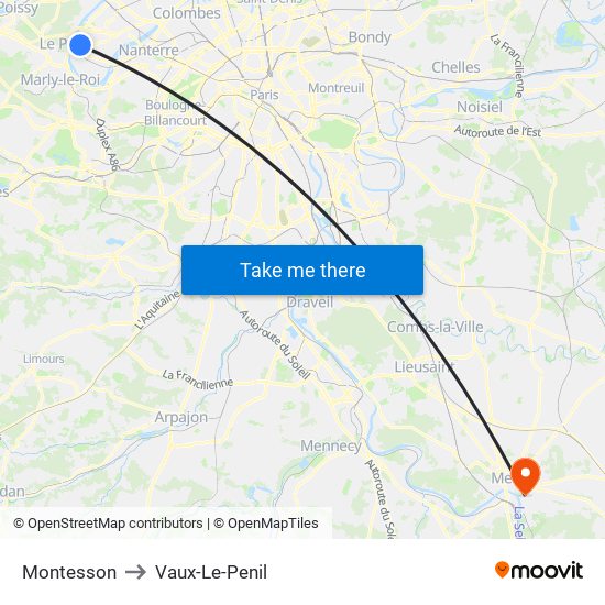 Montesson to Vaux-Le-Penil map
