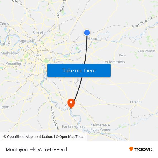 Monthyon to Vaux-Le-Penil map