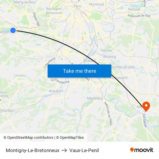 Montigny-Le-Bretonneux to Vaux-Le-Penil map
