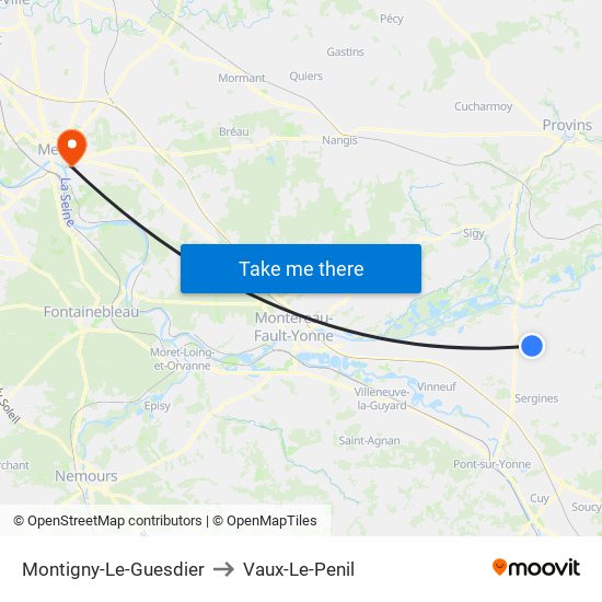Montigny-Le-Guesdier to Vaux-Le-Penil map