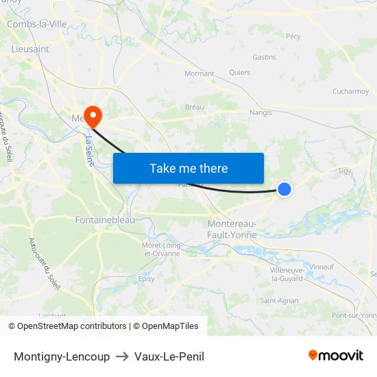 Montigny-Lencoup to Vaux-Le-Penil map
