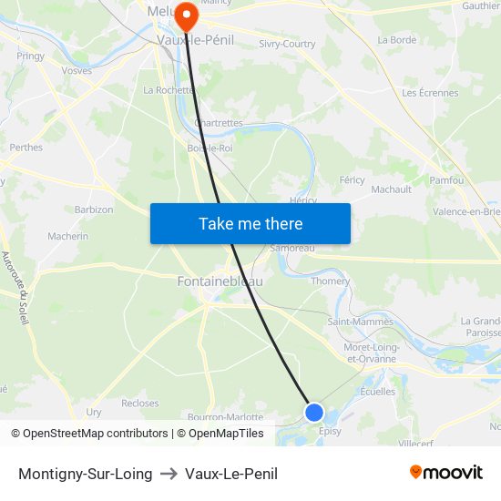 Montigny-Sur-Loing to Vaux-Le-Penil map