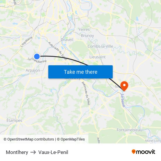 Montlhery to Vaux-Le-Penil map