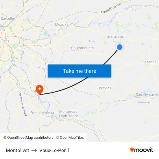 Montolivet to Vaux-Le-Penil map