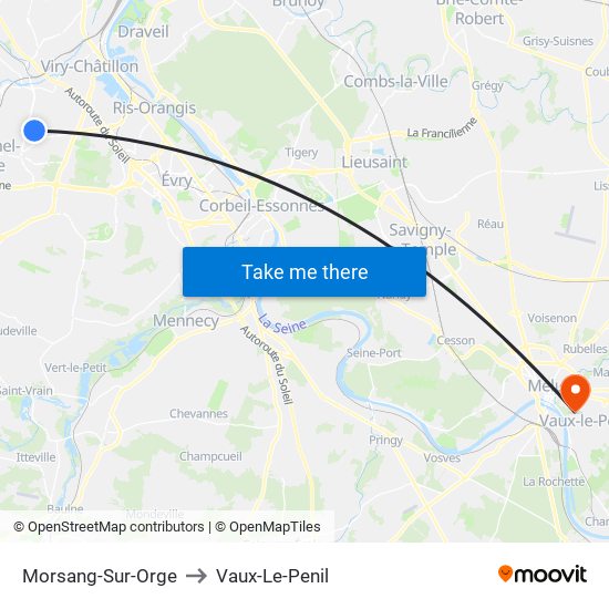 Morsang-Sur-Orge to Vaux-Le-Penil map