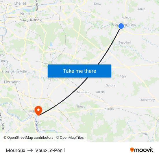 Mouroux to Vaux-Le-Penil map
