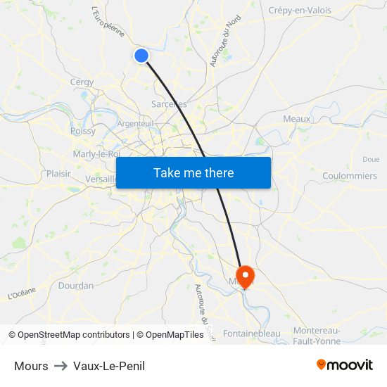 Mours to Vaux-Le-Penil map
