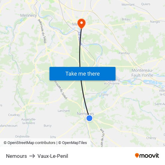 Nemours to Vaux-Le-Penil map