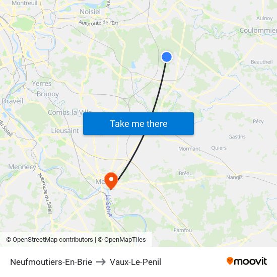 Neufmoutiers-En-Brie to Vaux-Le-Penil map