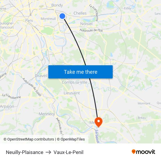 Neuilly-Plaisance to Vaux-Le-Penil map