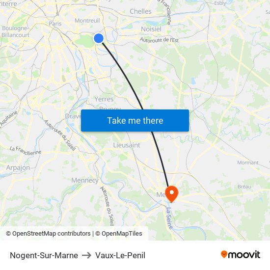 Nogent-Sur-Marne to Vaux-Le-Penil map