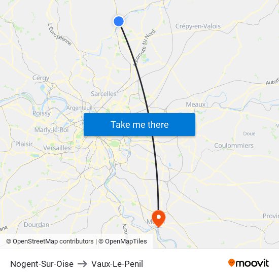 Nogent-Sur-Oise to Vaux-Le-Penil map