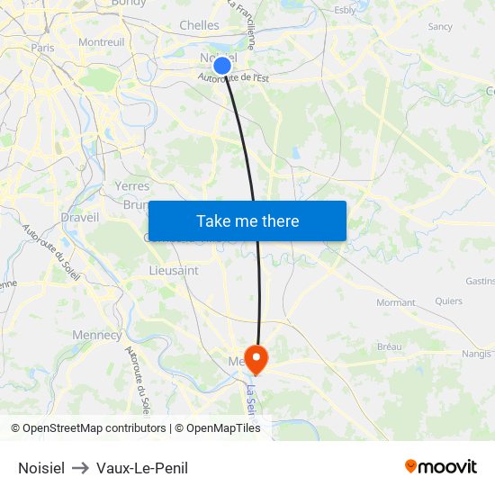 Noisiel to Vaux-Le-Penil map