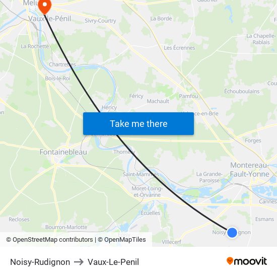 Noisy-Rudignon to Vaux-Le-Penil map