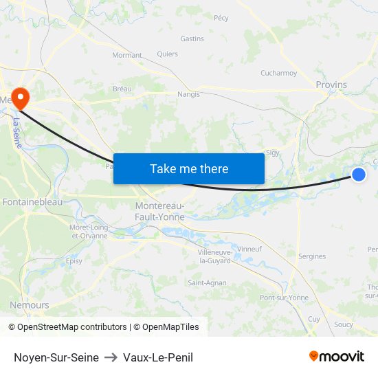 Noyen-Sur-Seine to Vaux-Le-Penil map