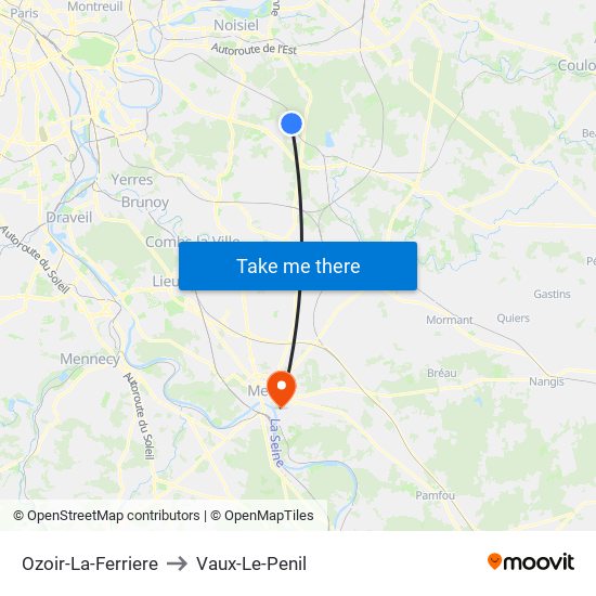 Ozoir-La-Ferriere to Vaux-Le-Penil map
